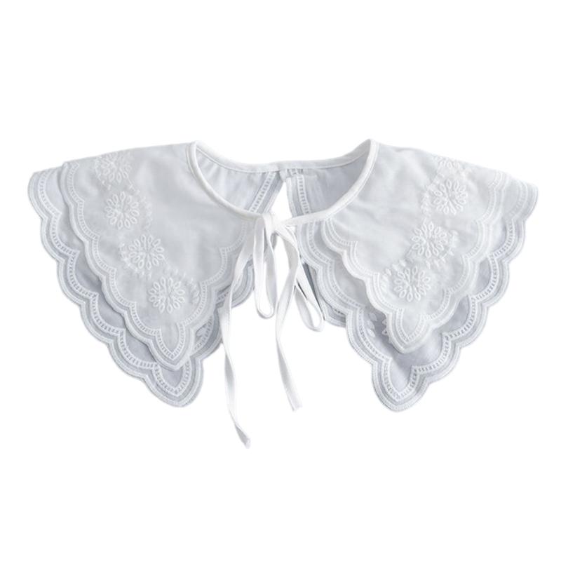 Royal Style Cotton Fake Collar Shawl Wrap Hollow Out Floral Lace Ruffled Trim Necklace Pointed Lapel Blouse Dropshipping