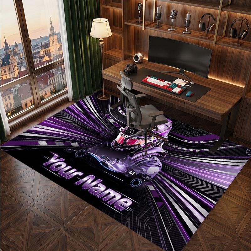 Lewis Hamilton Personalized Crystal Velvet Carpet, Customized Name Text Soft Anti‑Slip Rug for Living Room Bedroom