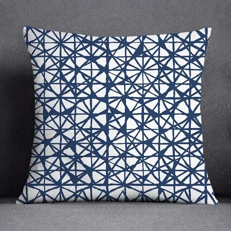 Blue-Gray Geometric Patterns Double-Sided Printed Pillow Cover Short Plush Suitable Living Rooms Bedrooms Throw Cushion Cover