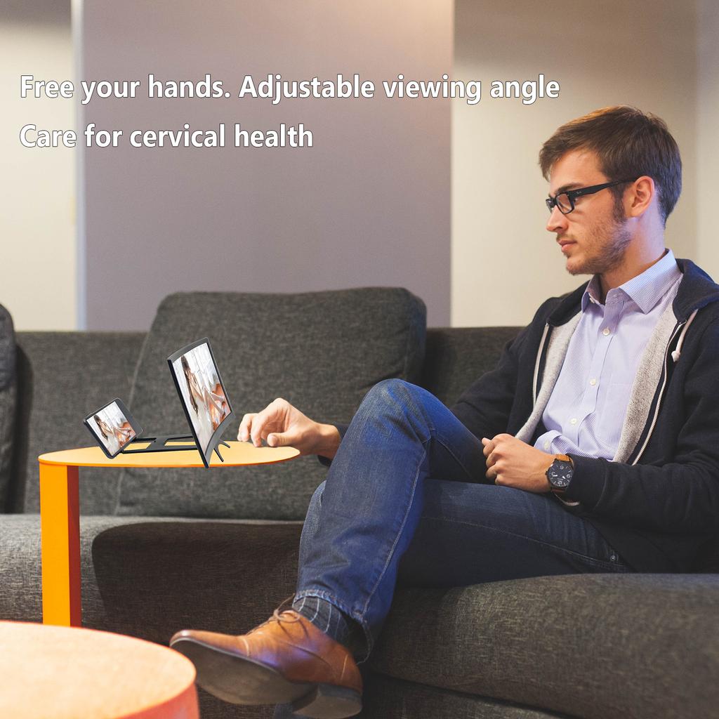 12 inch Phone Screen Magnifier 3D Curved Screen Amplifier for Cell Phone Foldable Screen Enlarger Smartphone Stand for