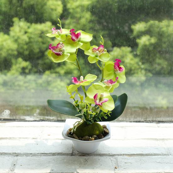 Искусственная бабочка Орхидея Бонсай Поддельный цветок с горшком Декор для домашнего стола