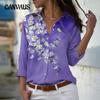 Весенняя женская рубашка больших размеров с цветочным принтом и лацканами с длинным рукавом и 3D-принтом