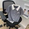 2025 Summer Girly Color Block Knitwear: Bowknot Short Sleeve Top for Women