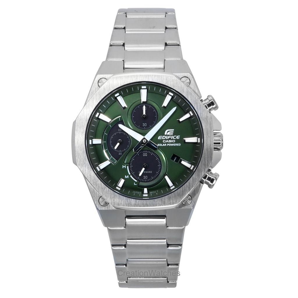 Casio Мужские часы Edifice Slim Line Analog Chronograph из нержавеющей стали с зеленым циферблатом Solar EFS-S570D-3A 100M