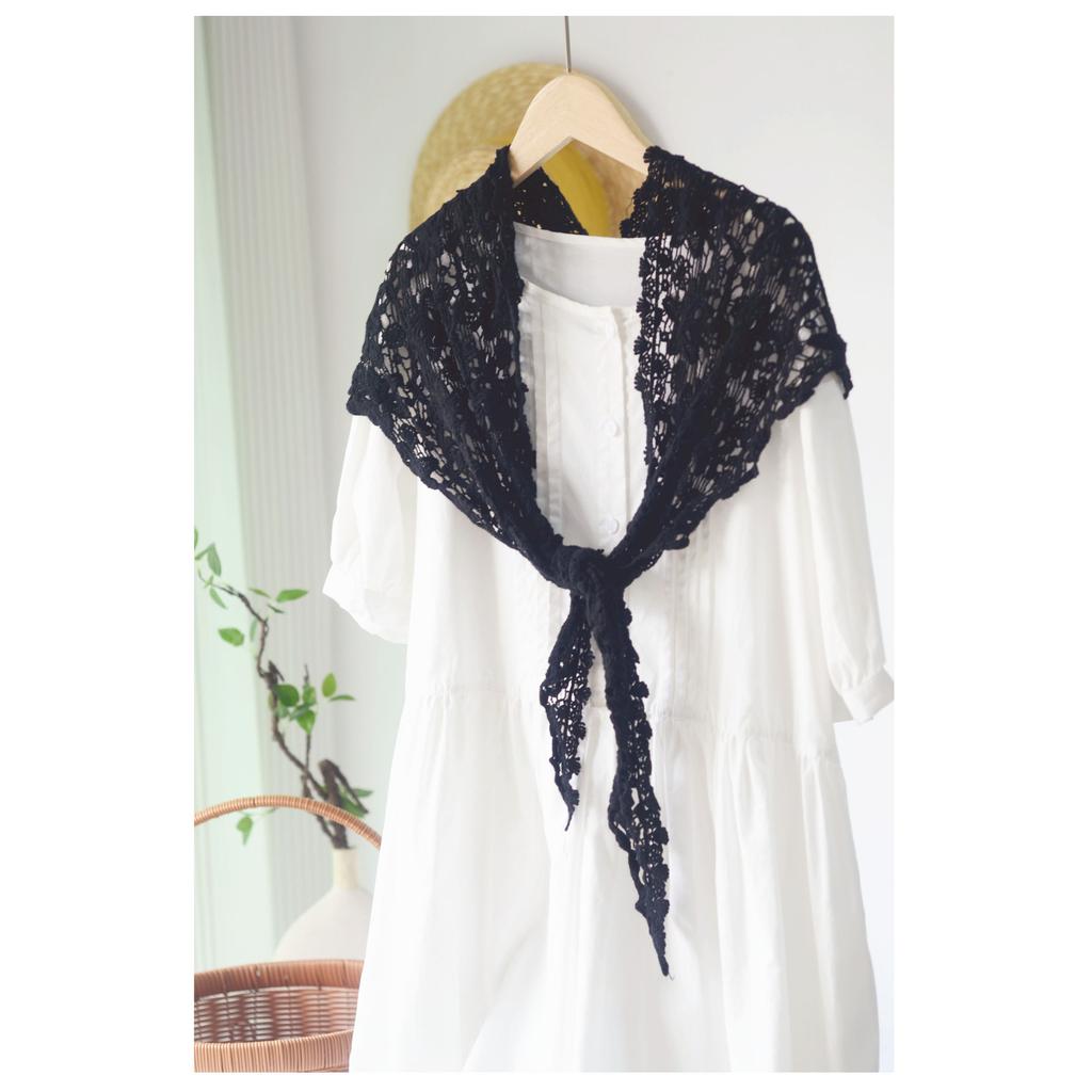 Handmade Crochet Triangle Cotton Scarf Versatile Women Solid Color Hollow Out Neck Protection Dual-use Shawls