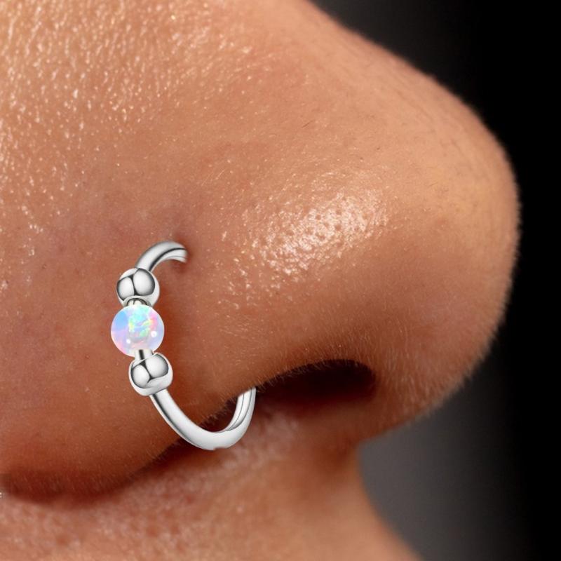 Опаловые кольца для пирсинга носа, набор колец-хупов и сережек-гвоздиков для женщин и мужчин, гипоаллергенные, аксессуары для пирсинга септума, ювелирные изделия для хряща уха