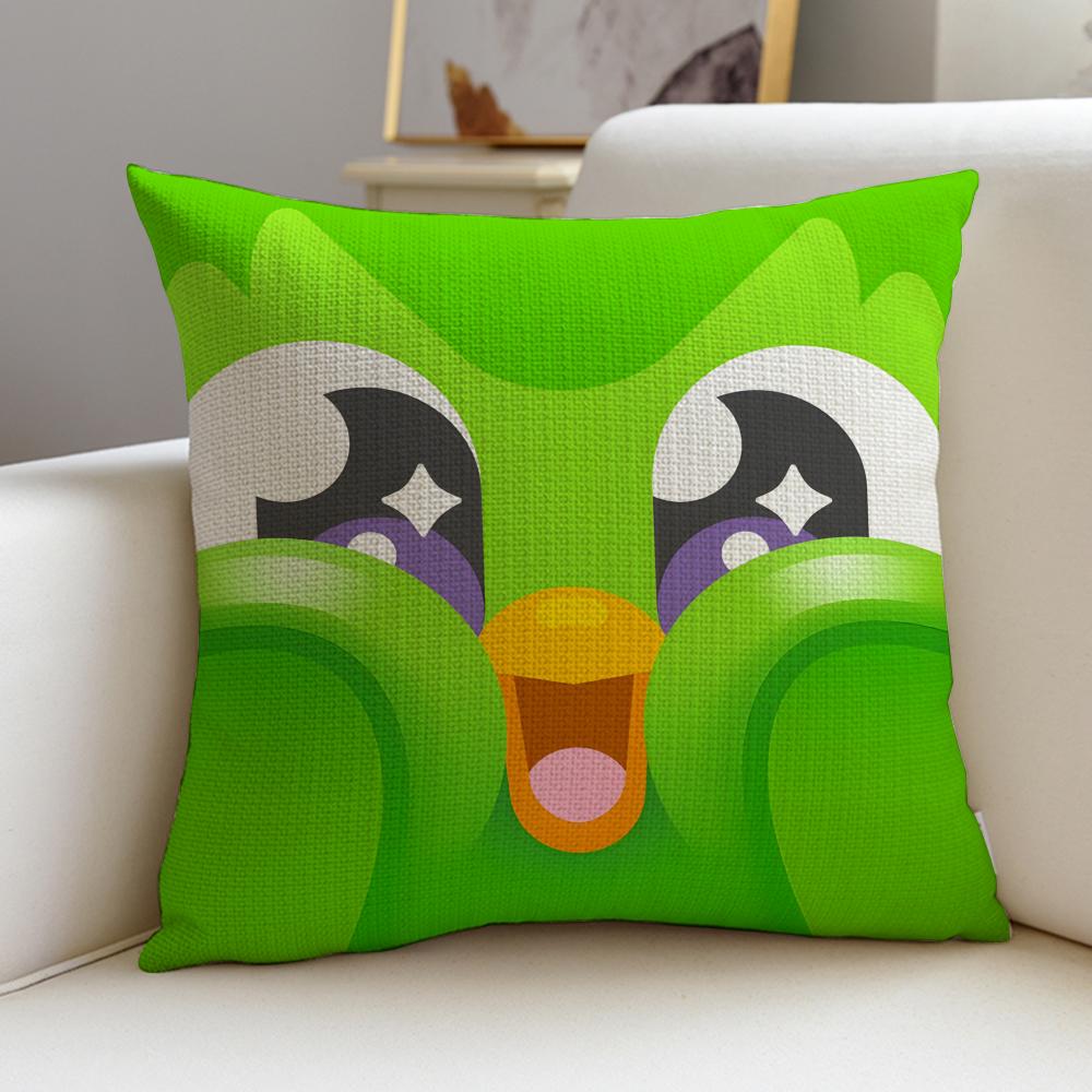 Fun DDuolingoS Cushion Cover Breathable and skinfriendly linen pillowcase square removable and washable cushion