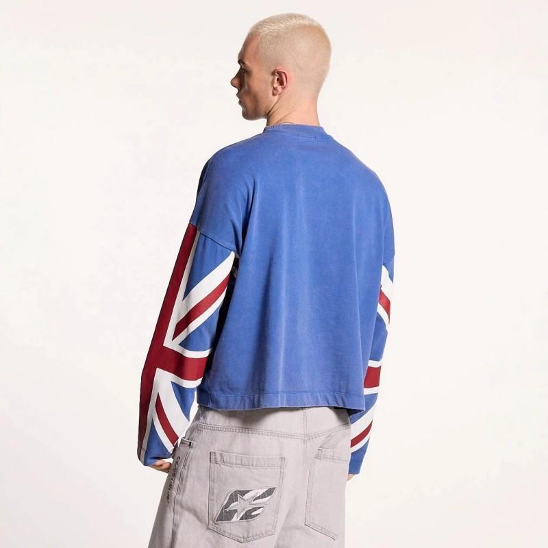 American Retro Street Crewneck T-Shirt Flag Print Oversize Top Men Women Casual Hip Hop Style