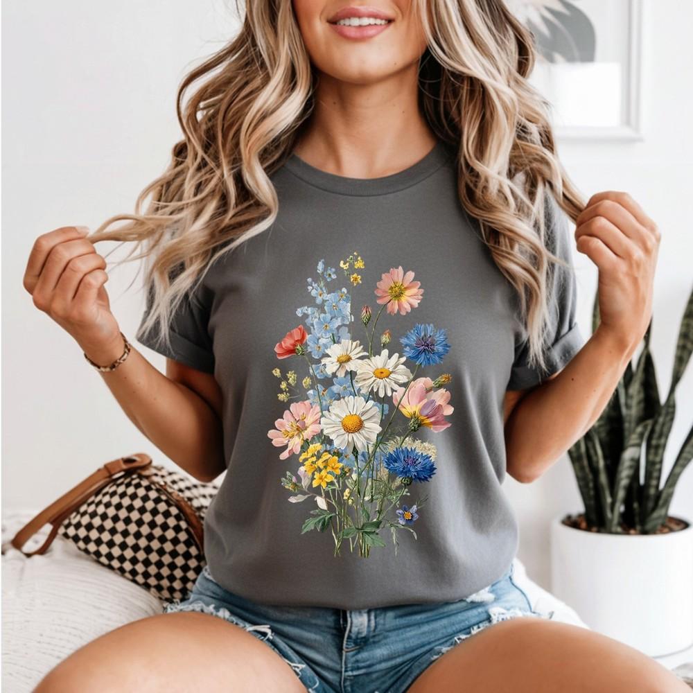 Unisexs Botanical Wildflower T Shirt Plant Lover Gardener Flower Tee Gift Top