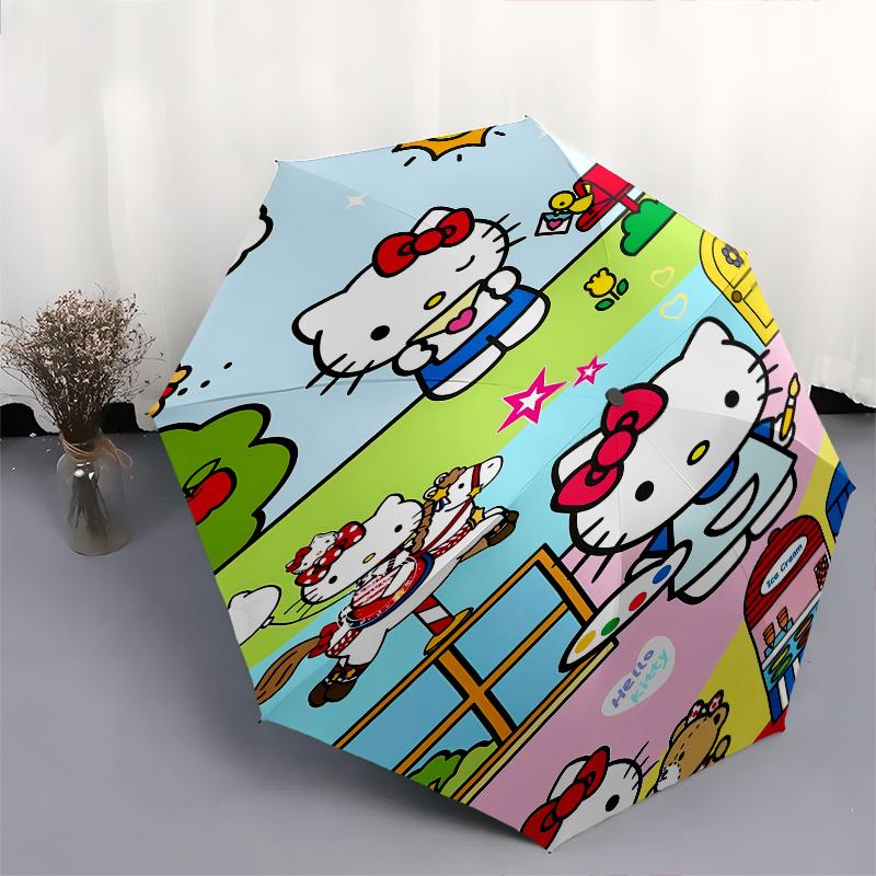 Hello Kitty,Painting Automatic Folding Umbrella-Simple 8-Rib Design, Bright Cartoon Pattern, Durable Iron Frame, Suitable For Travel, Outdoo
