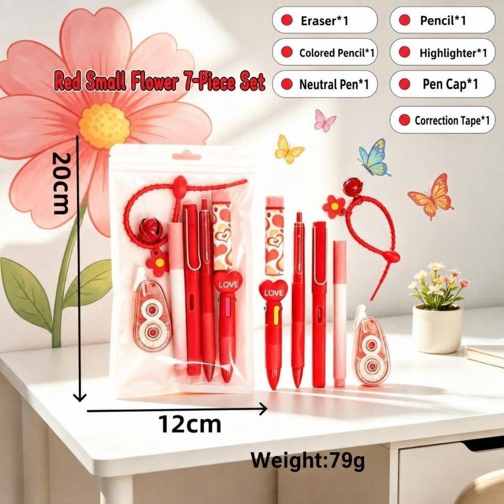 7-in-1 Flower Stationery Set Multi Color Pen Gift Set Kawaii 7 in 1 Pen Set School Supplies