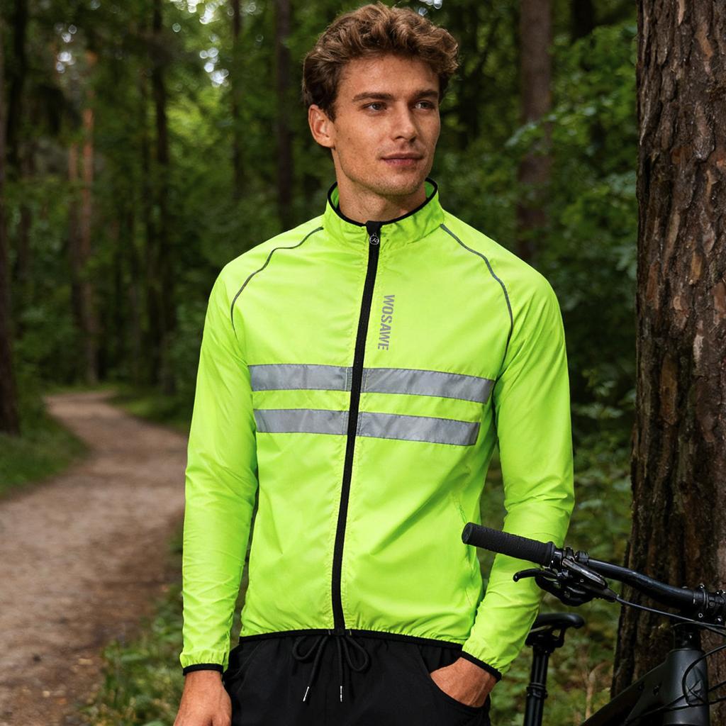 WOSAWE Men Road Bike Windbreaker Reflective Cycling Jacket Breathable Windproof Bicycle Jacket for Safe Riding