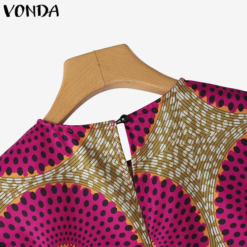 VONDA Summer Women Short Sleeve Print Casual Loose T-shirts Tops