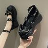 Sweet Cute Heart-Shaped Buckle Lolita Shoes Women Bowtie Chain Platform Mary Janes Woman Rivet Ankle Strap Gothic Shoes
