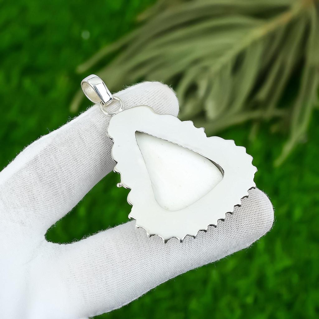 925 Silver Crown Chakra Pear Scolecite Gemstone Elegant Unique Pendant Jewelry