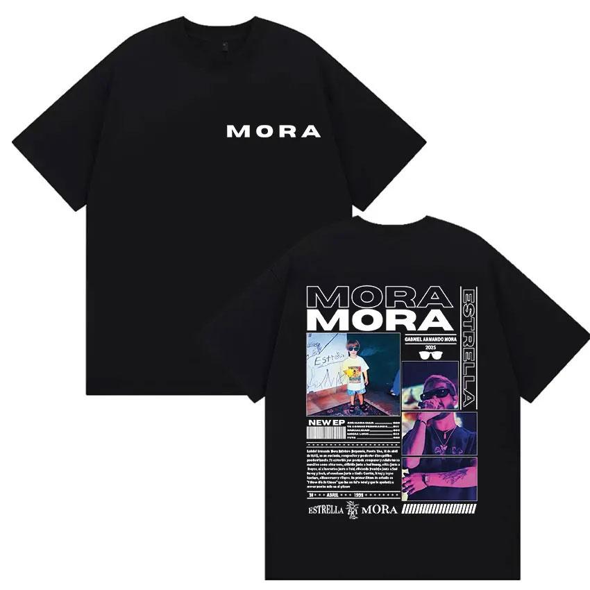 Летний мерч тура рэпера MORA 2025 100% Хлопок Футболка с принтом Мужская Женская Винтажная Высококачественная Мода Хип-Хоп Оверсайз