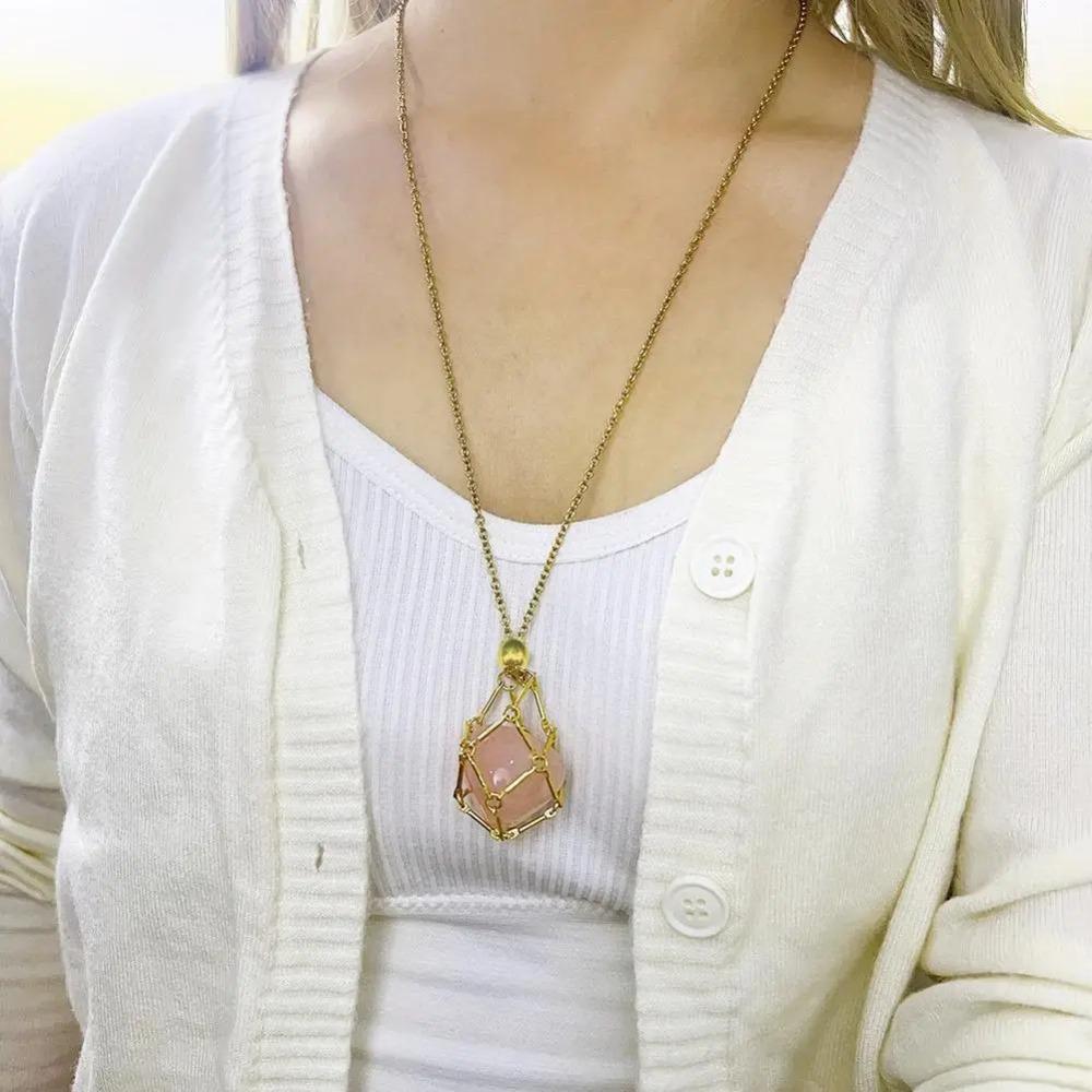 Хранение камней Ожерелье из нержавеющей стали DIY Держатель для стразов Ожерелье Клетка для кристаллов Ожерелье Подарки