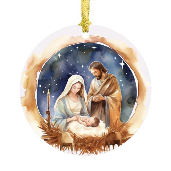 Рождественский ночной орнамент Круглый акриловый Рождение Иисуса Христа Подвесное украшение Религиозная тематика Рождественский сувенир для зимнего декора рождественской елки