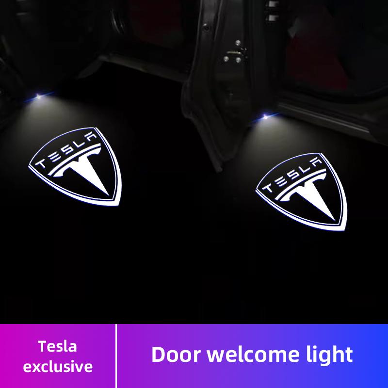 2Pcs Car Door Welcome Lights HD LED Projector Lamps Accessories For Tesla Model-Y Model-3 Model-X Model-S Cybertruck Roadster