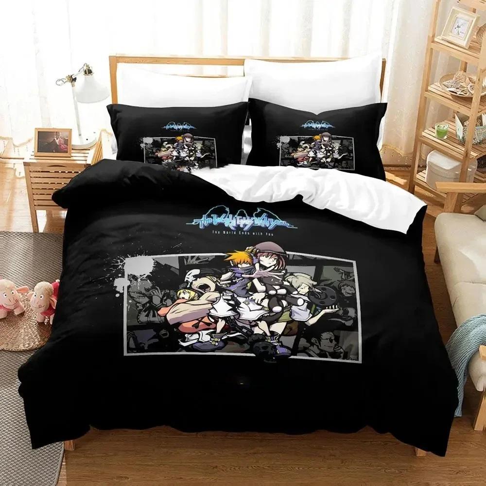 Игровой комплект постельного белья The World Ends With You для мальчиков и девочек, размер Twin, Queen, с изображением Сакурабы Нэку, пододеяльник, наволочка, постельное белье для детей и взрослых