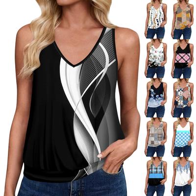 Топы на бретелях для женщин, свободная посадка, футболка без рукавов с v-образным вырезом в стиле ретро, ​​женские повседневные летние блузки
