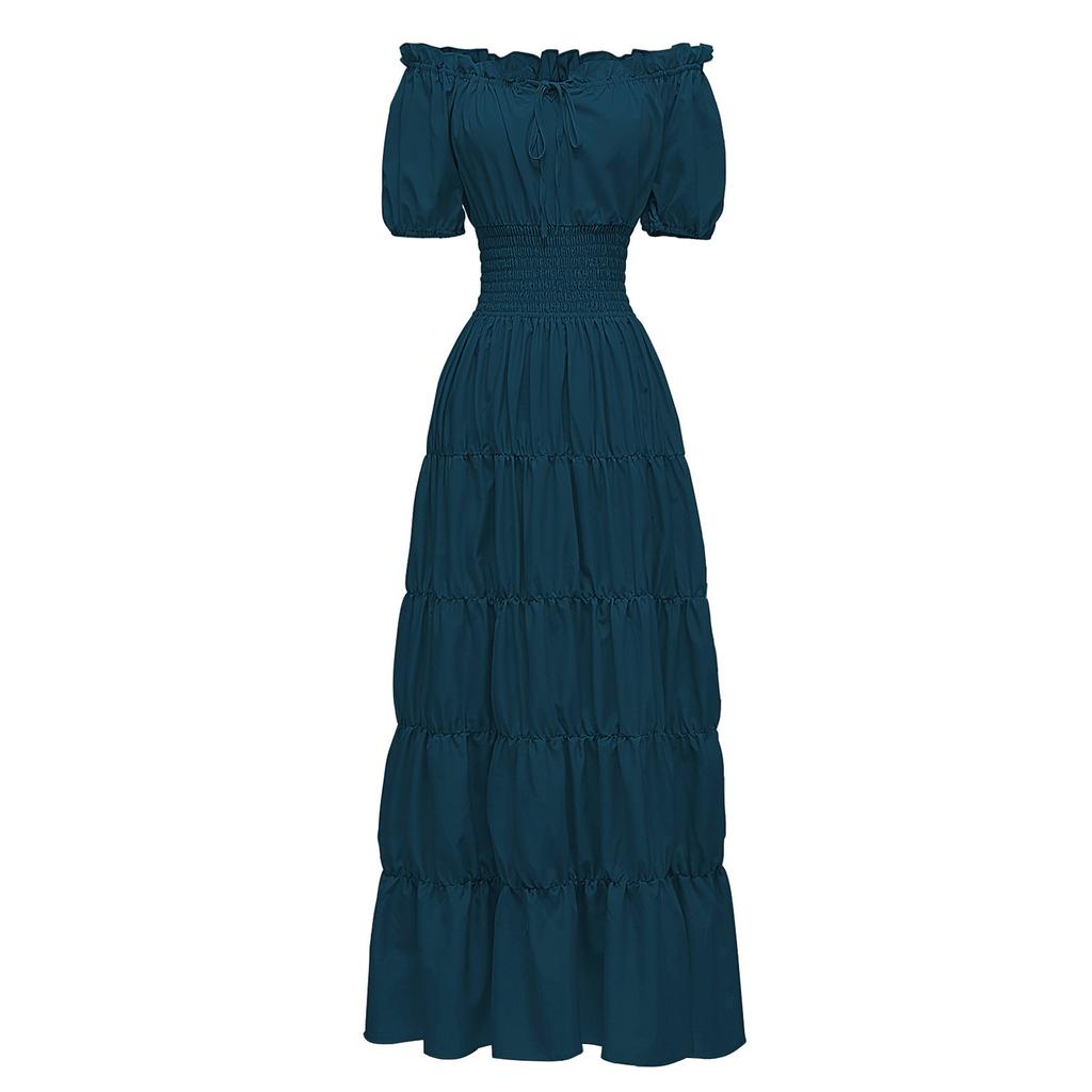 Dress For Women Stage Costume Halloween COS Retro Solid Color Waistband Dress Party Evening Night Long Dress