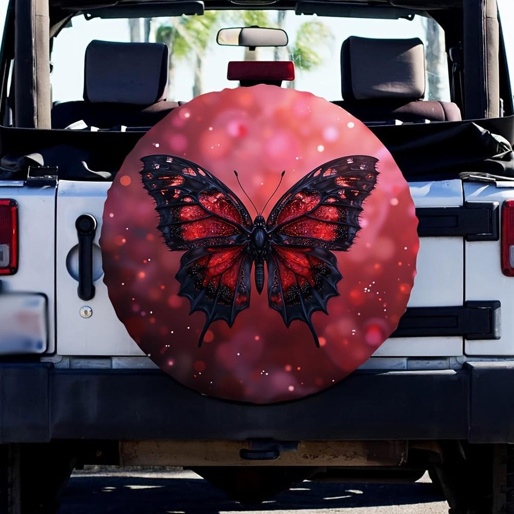 Red Black Butterfly Tire Cover Polyester Outdoor Spare Wheel Protector