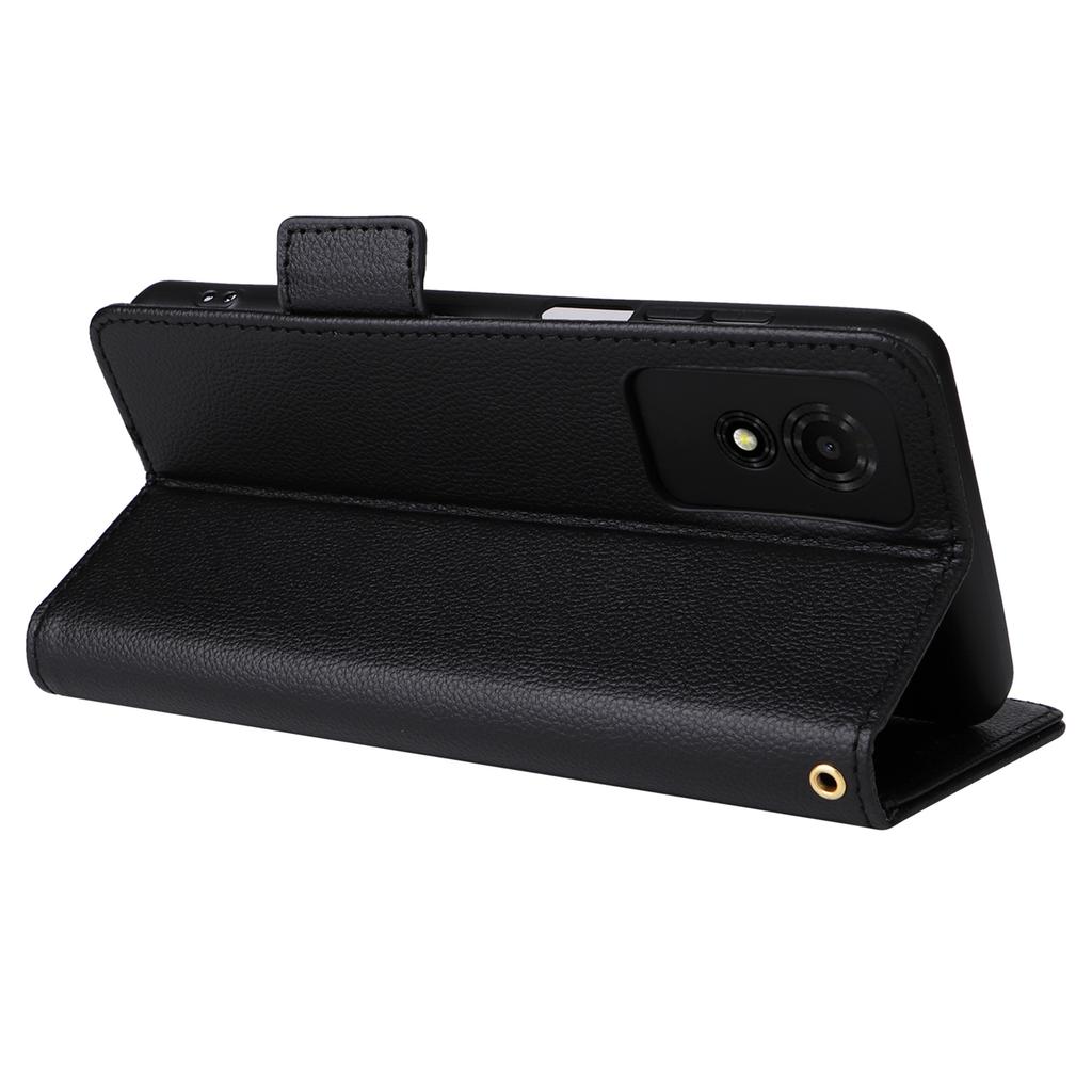 For TCL 501 T433D Case with Wrist Strap Litchi Texture PU Leather Wallet Phone Cover