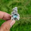925 Sterling Silver Round Swiss Blue Topaz Gemstone Stackable Flower Wife Ring