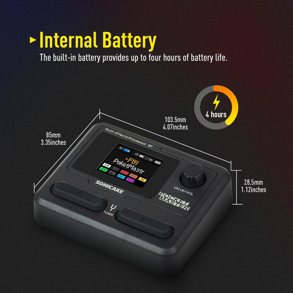 SONICAKE Multi-Effects Pedal with GuitarBass Amp Modeling, IR Cabinet Simulation, Stereo OTG USB Audio Interface, BT Audio, 1.77-inch LCD Color