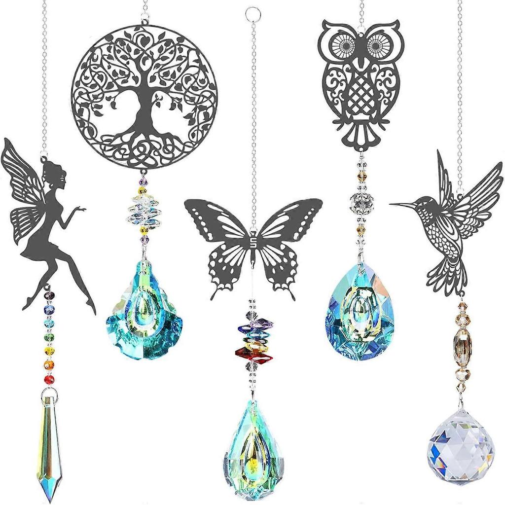 5 Pieces Sun Catcher Crystal Wind Chimes, Outdoor, Window Decoration
