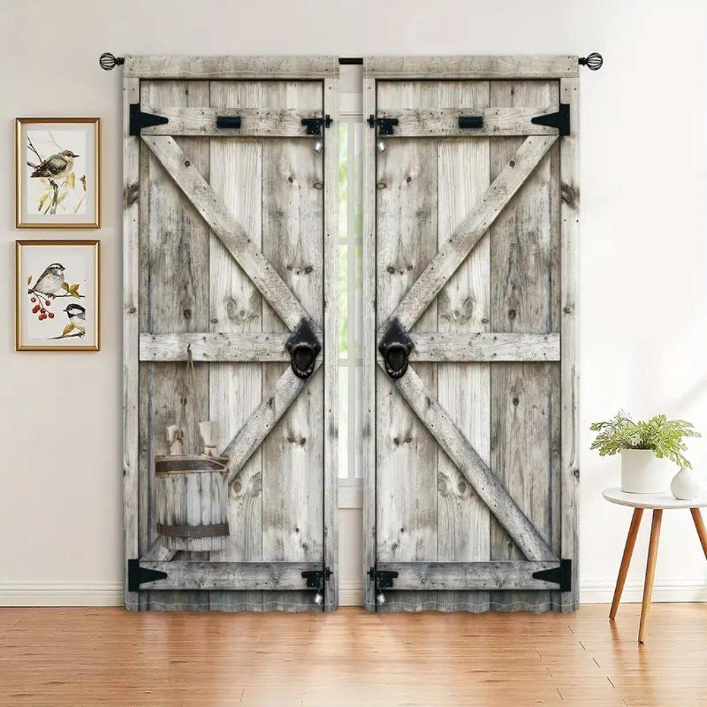 2 панели/комплект ретро деревянные двери узор шторы разные размеры окна полиэстер спальня гостиная стиль домашнее украшение