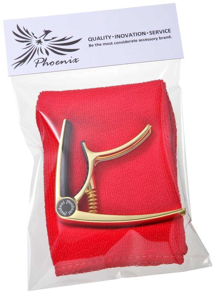 Phoenix One Touch Guitar Capo Tasto Alloy Care Fiber Cloth Safe and Secure Warranty 3 Piece Folk Electric Acoustic Gold Metallic Mirror Gold KNIGHT OF