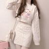 Women Sets Knitted O-Neck Full Sleeve Casual Crop Tops Kawaii Embroidery Sweaters Mini Twist Skirts Female Harajuku Ins