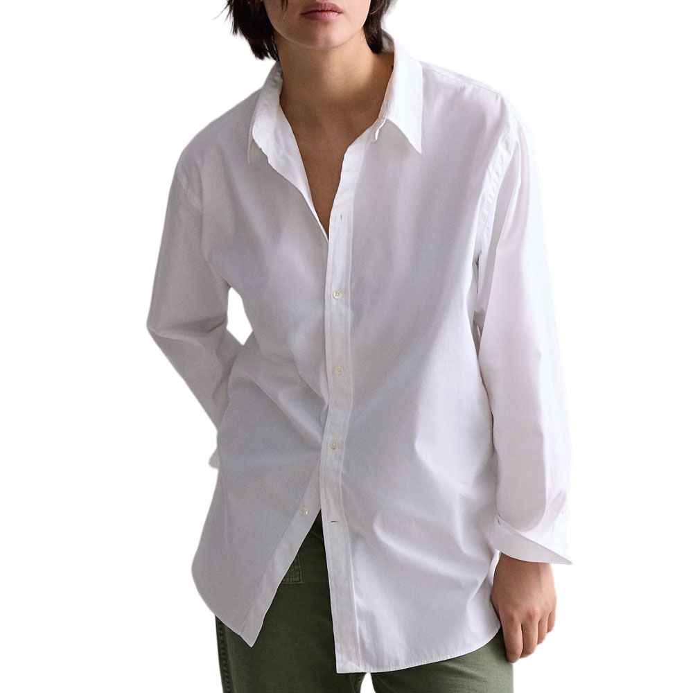 Polo Ralph Lauren Solid Loose Fit Cotton Long Sleeve Shirt Women Shirts White WMPOSHTNDO20365-100
