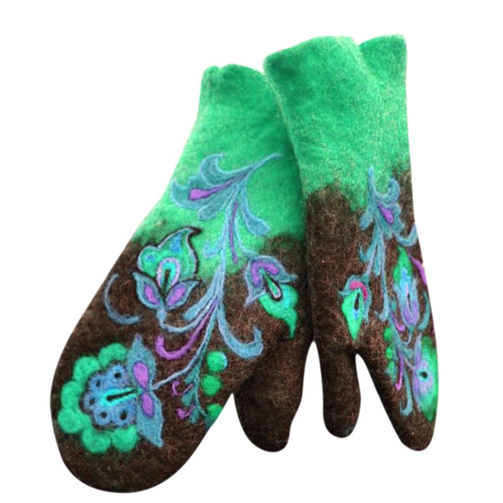 Women's Colorful Embroidered Gloves Winter Christmas Mittens Warm Gloves