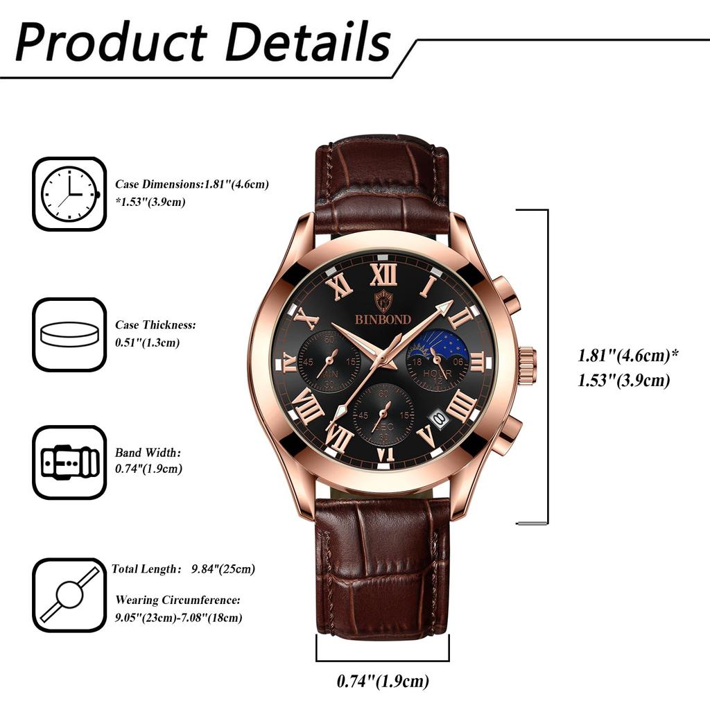 Genuine Leather Strap Calendar Roman Alphabet Luminous Analog Starry Sky Waterproof Leather Belt Simple Stylish Quartz Brown Fashion Accessories