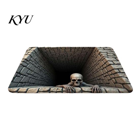 Farmhouse Style Area Rugs 3D Illusion Entrance Rug, Absorbent Non-Slip Floor Mat, Realistic Animal Cozy Reading Nook Accent Rug Spooky Skeleton