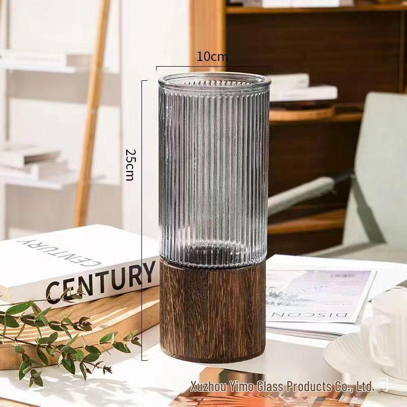 Скандинавская Роскошная Хрустальная Белая Стеклянная Ваза с Деревянной Подставкой для Живых Цветов - Декор для Гостиной