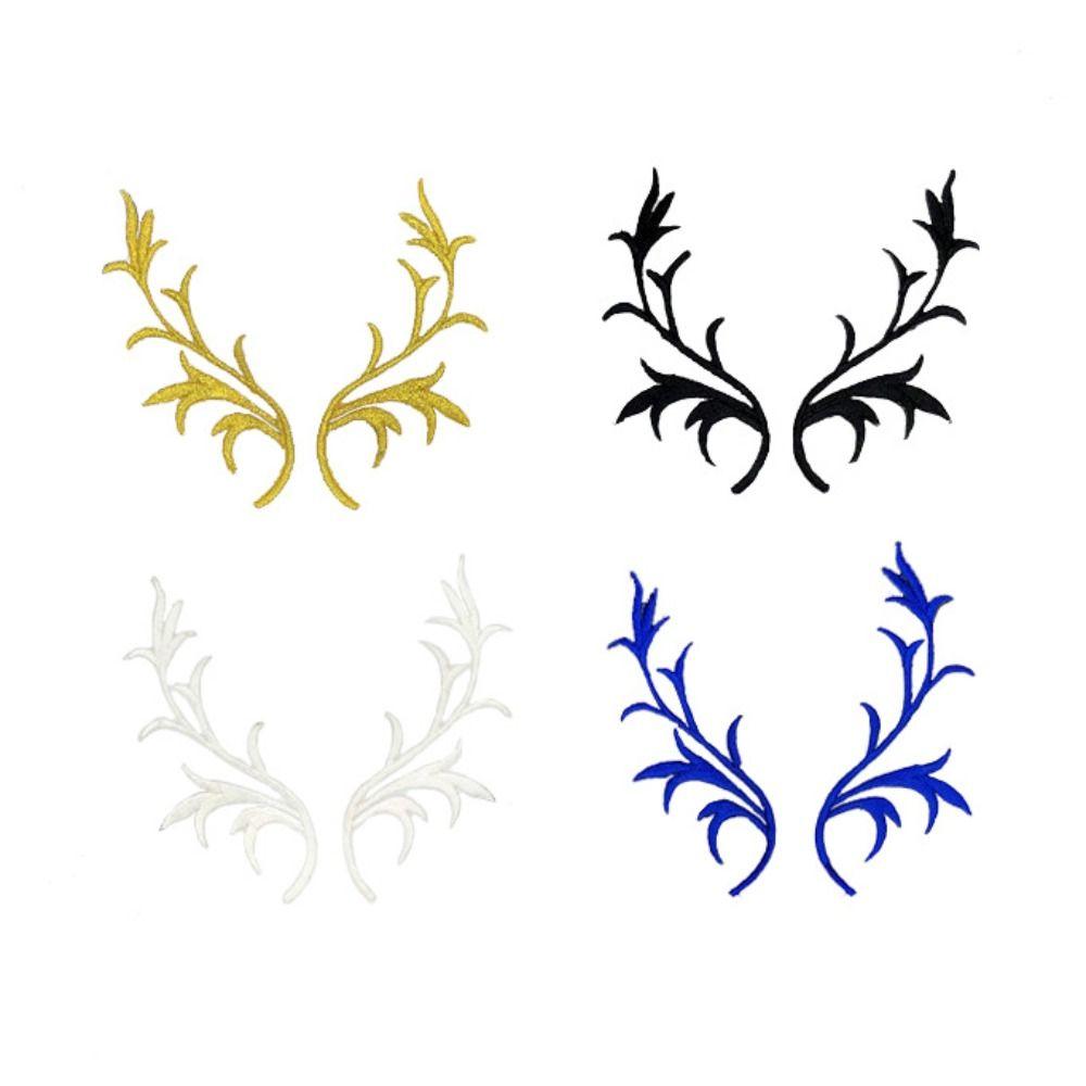 4 Pairs Deer Antler Embroidery Patch Decorative Applique Sew on Patch  For Clothing Dresses