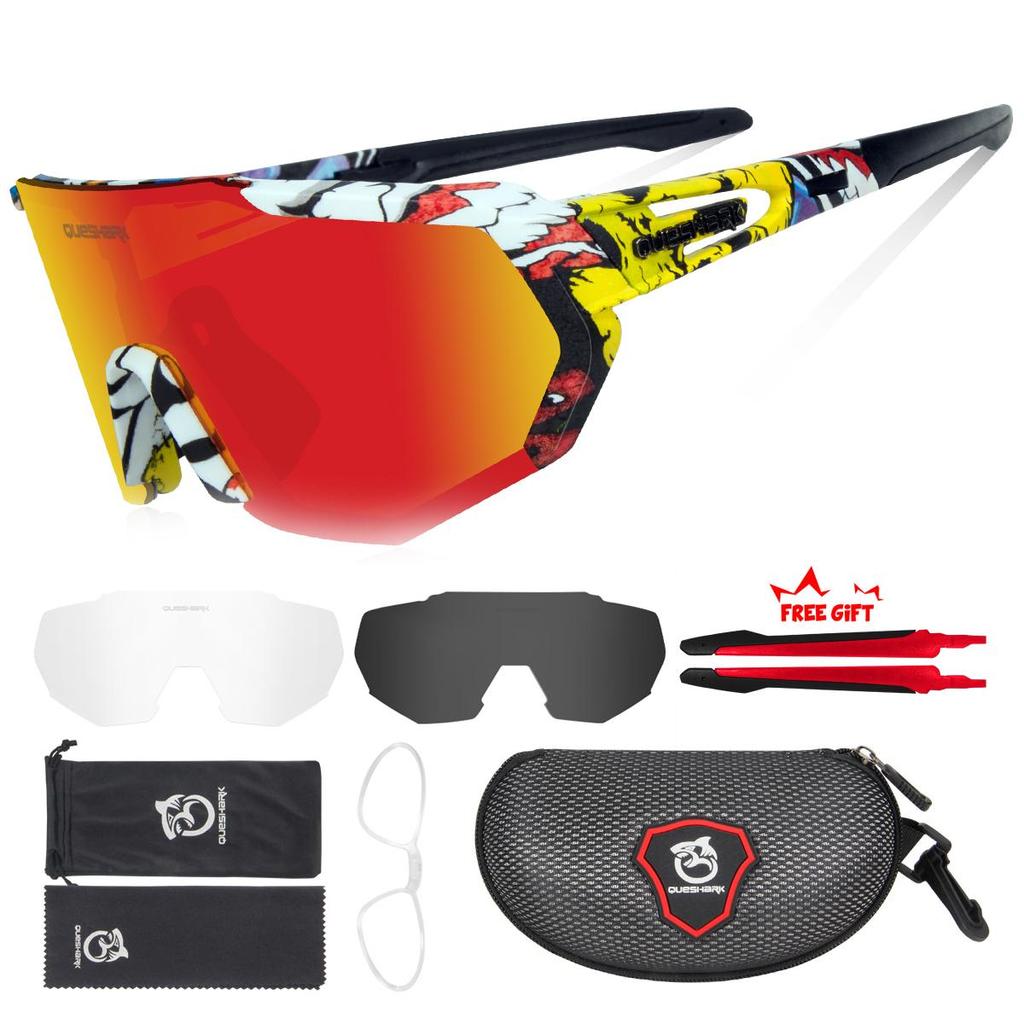 Queshark Велосипедные очки Поляризованные спортивные солнцезащитные очки MTB Велосипедные очки Мужчины Женщины Велосипедные очки 3 линзы