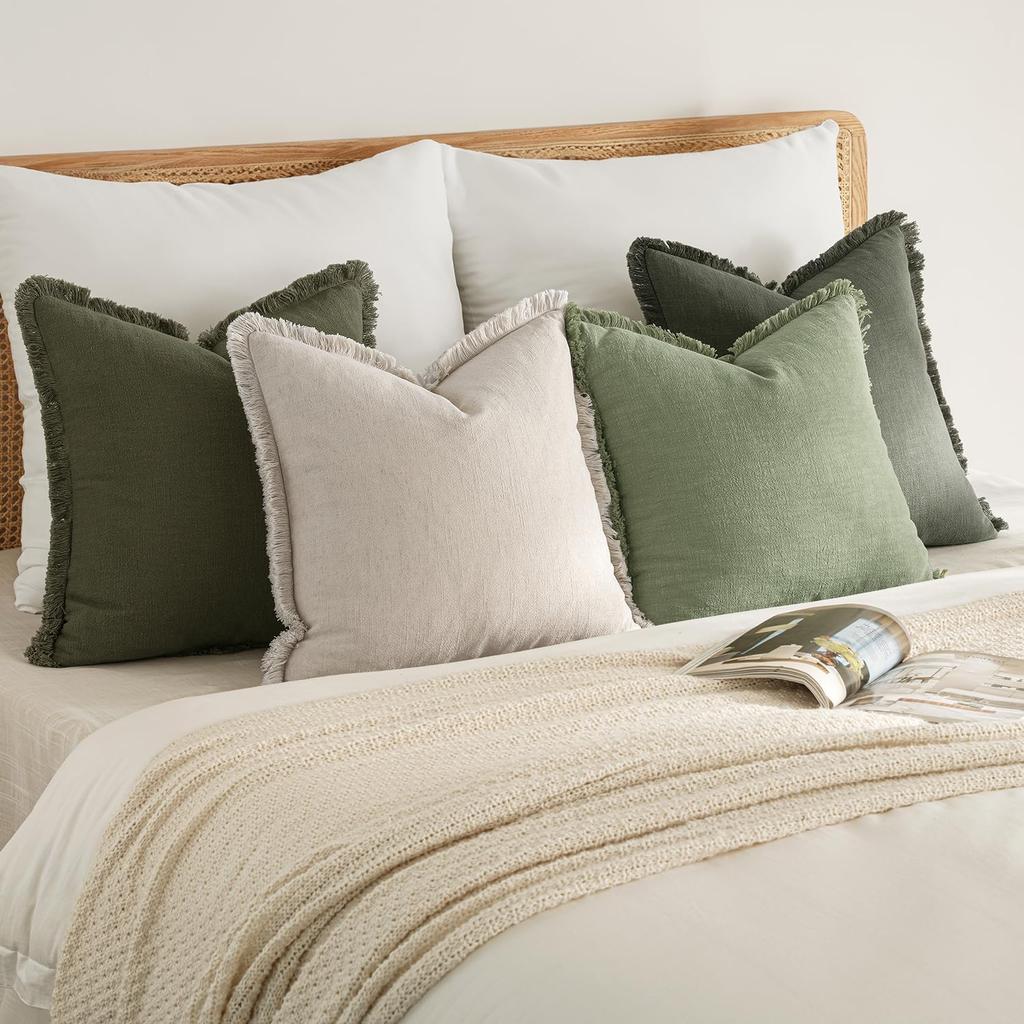 Decorative Couch Pillow Covers Neutral Linen Fringe Throw Pillows Boho Accent Cushion for Bed Sofa Living Room Spring Home Decor