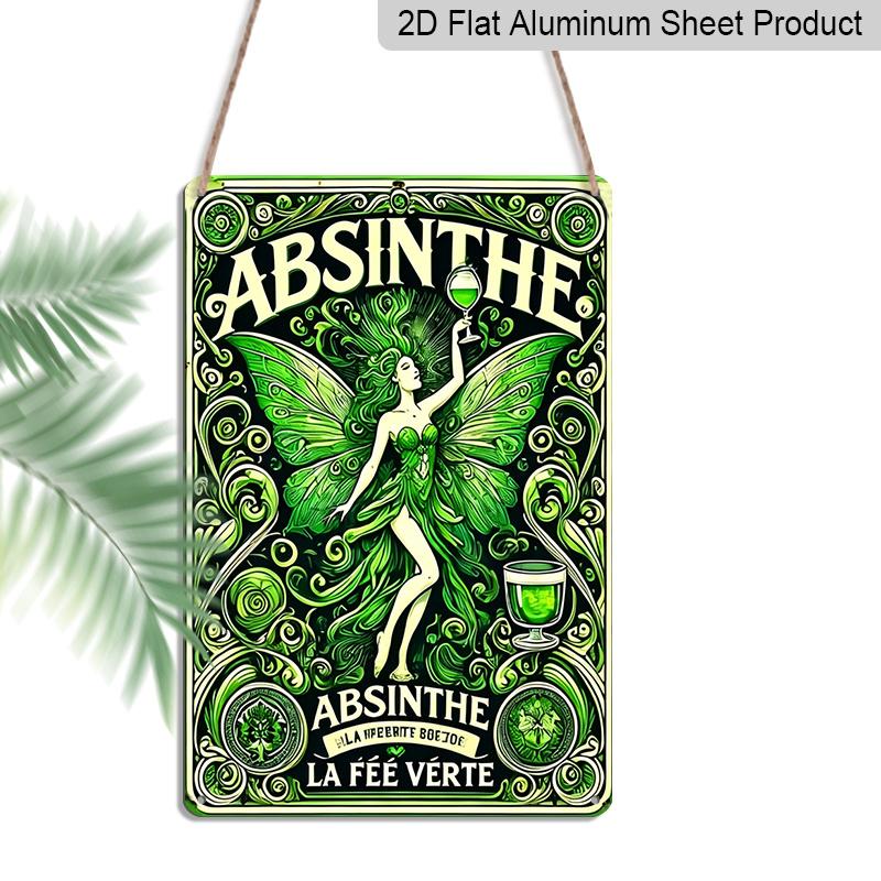 2D Flat - Vintage Green Fairy Metal Aluminum Wall Art | 2D Flat, Retro Absinthe-Themed Decorative Sign for Bars, Cafes, Beach Villas & Farmhouses