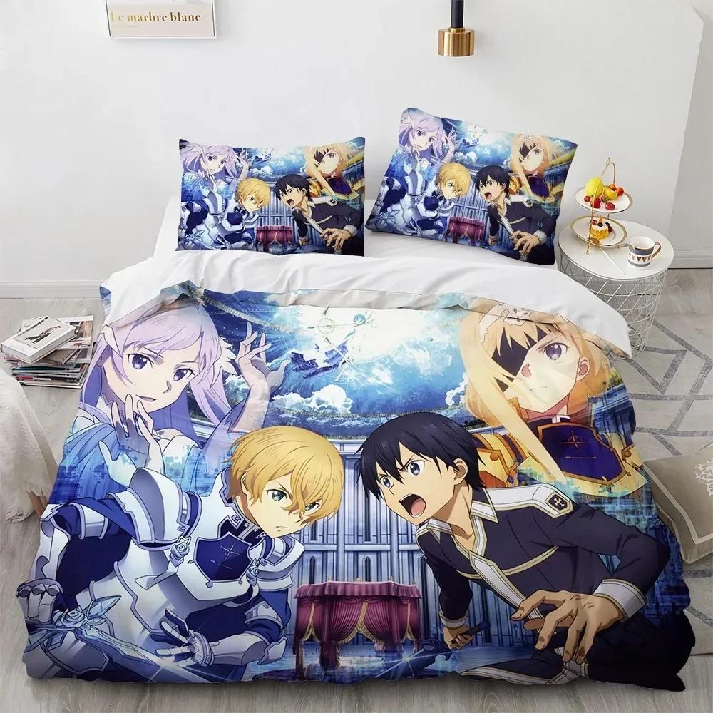 Sword Art Online Комплект постельного белья с принтом Комплект постельного белья с наволочкой Мягкое одеяло Мягкое Односпальное Двуспальное Квин Супер Кинг-Размерные Размеры