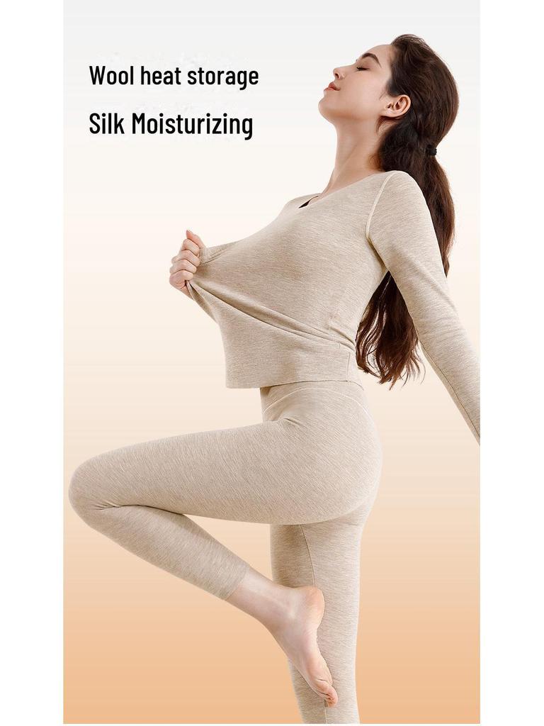 Women's Thermal Suit: Autumn/Winter Wool-Silk Blend Warmth with Bamboo Fiber Trousers
