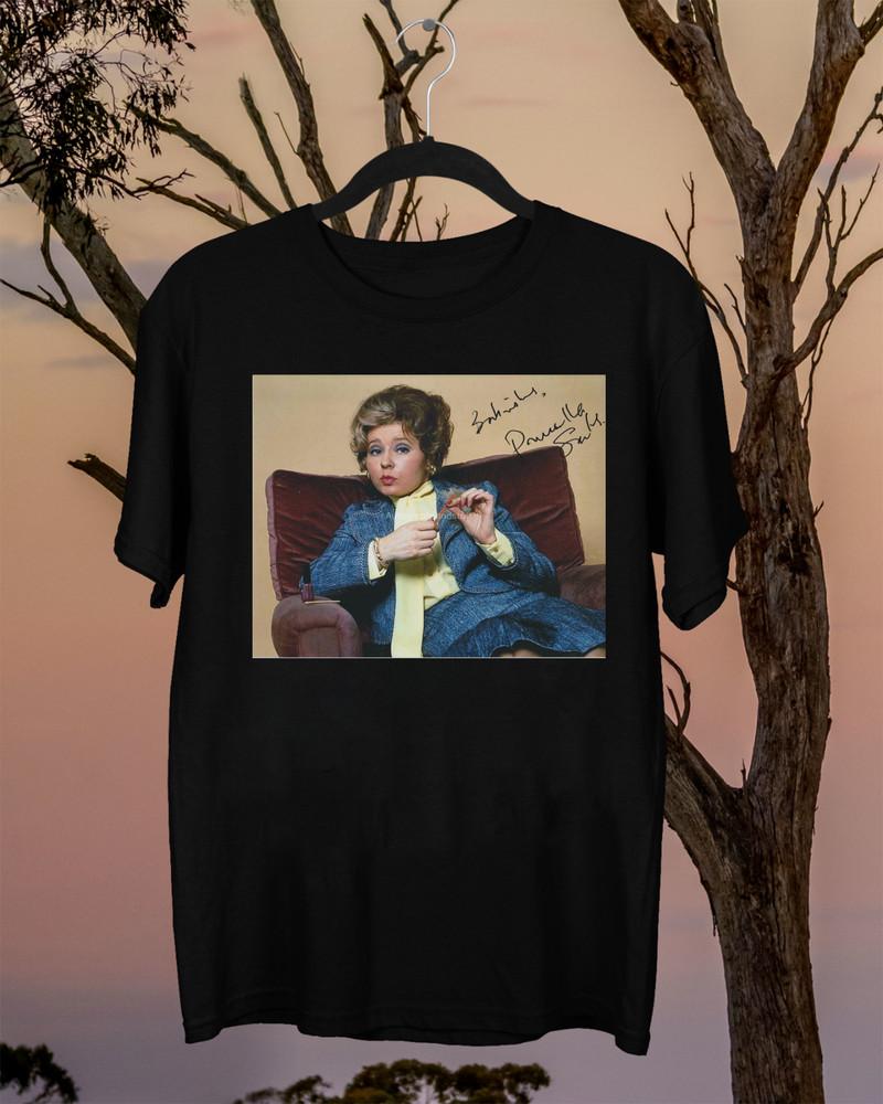 Prunella Scales Hand Signed Black T Shirt 1932-2025 Cotton