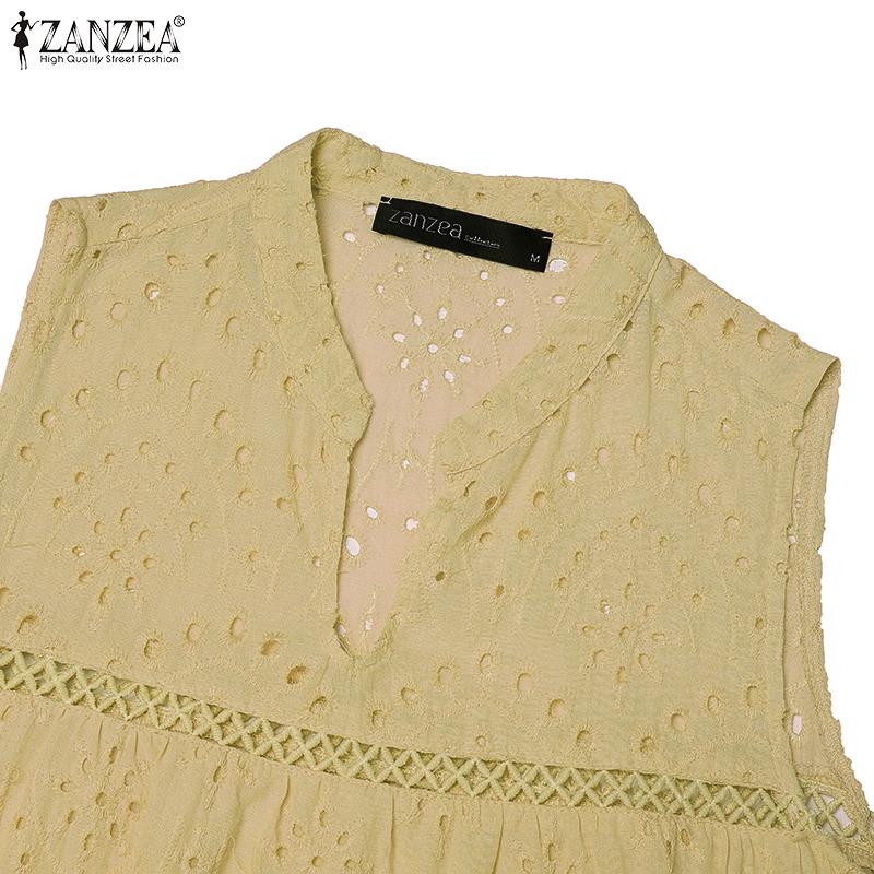 ZANZEA Женское летнее короткое платье без рукавов с ажурной вышивкой и кружевом