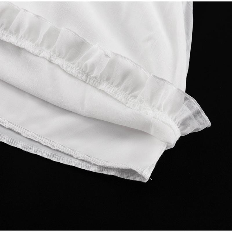 White Elegant Ruffled Mini Dress for Women Patchwork High Waist Long Sleeve See-Through Party Dress