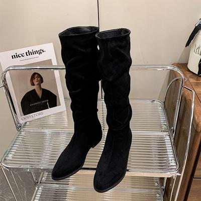 Леопардовые сапоги до колена, современные сапоги на квадратном каблуке, весна/осень 2024 г., высококачественная женская обувь, застегивающиеся на щиколотку, женские сапоги с острым носком