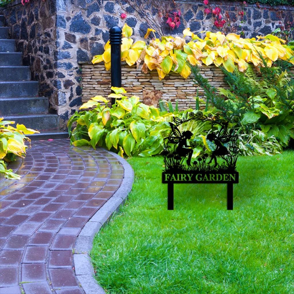 Custom Metal Fairy Garden Sign for Outdoor Decor Personalized Classic Design Pole Mount